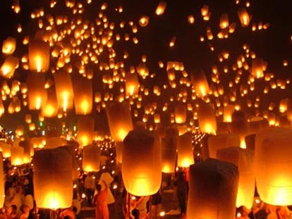 Floating lanterns during Loi Krathong in Chiang Mai